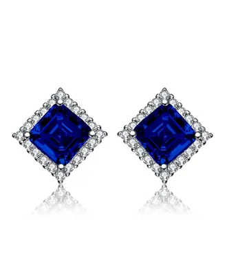 White Gold Plated Cubic Zirconia Square Stud Earrings