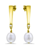Macy's White Cultured Pearl Polish Graduated Bar Drop Earring