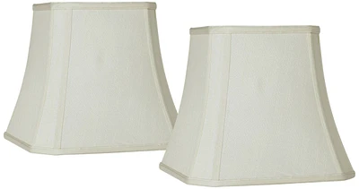 Set of 2 Square Cut Corner Lamp Shades Creme Medium 8" Top x 16" Bottom x 11" Slant x 10.5" High Spider with Replacement Harp and Finial Fitting