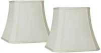 Set of 2 Square Cut Corner Lamp Shades Creme Medium 8" Top x 16" Bottom x 11" Slant x 10.5" High Spider with Replacement Harp and Finial Fitting