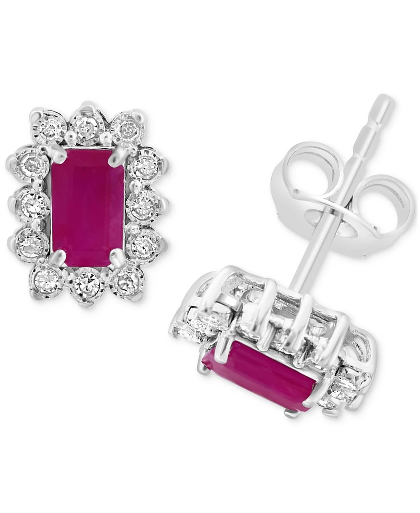 Effy Sapphire (3/4 ct. t.w.) & Diamond (1/10 ct. t.w.) Halo Stud Earrings in Gold Over Silver (Available in Ruby & Sterling Silver)