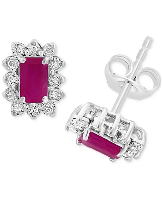 Effy Sapphire (3/4 ct. t.w.) & Diamond (1/10 ct. t.w.) Halo Stud Earrings in Gold Over Silver (Available in Ruby & Sterling Silver)