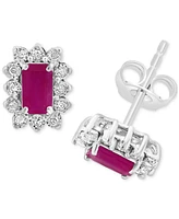 Effy Sapphire (3/4 ct. t.w.) & Diamond (1/10 ct. t.w.) Halo Stud Earrings in Gold Over Silver (Available in Ruby & Sterling Silver)