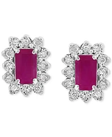 Effy Sapphire (3/4 ct. t.w.) & Diamond (1/10 ct. t.w.) Halo Stud Earrings in Gold Over Silver (Available in Ruby & Sterling Silver)