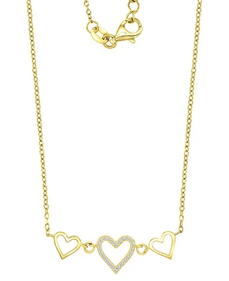 Cubic Zirconia Triple Heart Pendant Necklace in 14k Gold-Plated Sterling Silver, 13" + 2" extender