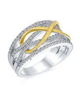 Bling Jewelry Two Tone Micro Pave Cz Wide Statement Infinity Ring Gold Plated Silver