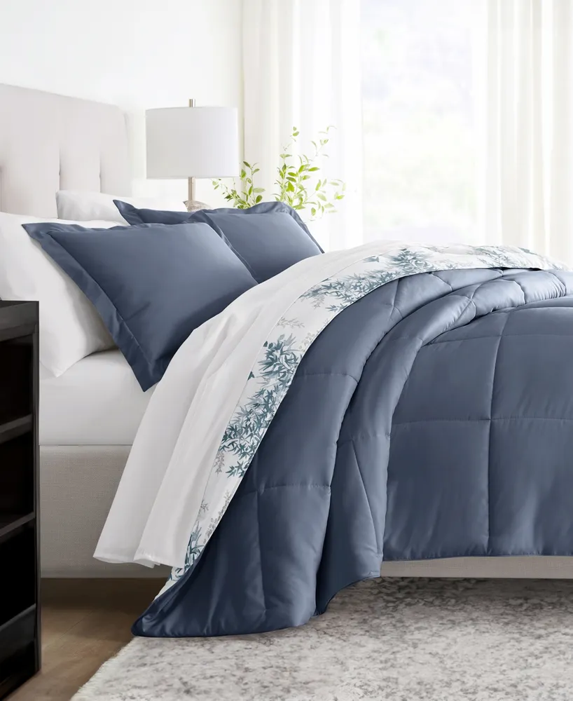 ienjoy Home Bamboo Leaves Blue 3-Piece Comforter Set, King/California King