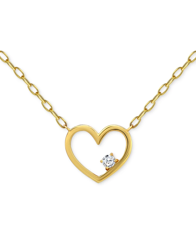 Giani Bernini Cubic Zirconia Accent Open Heart Pendant Necklace in Gold over Silver, 16" + 2" extender, Created for Macy's