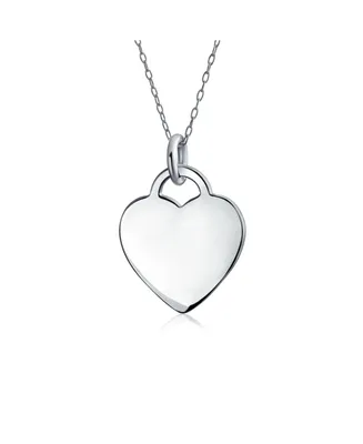 Bling Jewelry Tiny Minimalist Blank Plain Flat Heart Shape Initial Pendant Necklace Sterling Silver