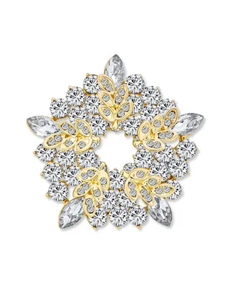 Bling Jewelry Large Two Tone Golden Crystal Fashion Holiday Circle Wreath Scarf Brooch Pin Gold Silver Plated