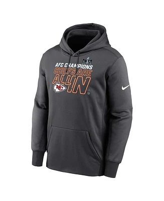 Men's Nike Anthracite Kansas City Chiefs 2023 Afc Champions Locker Room Trophy Collection Pullover Hoodie