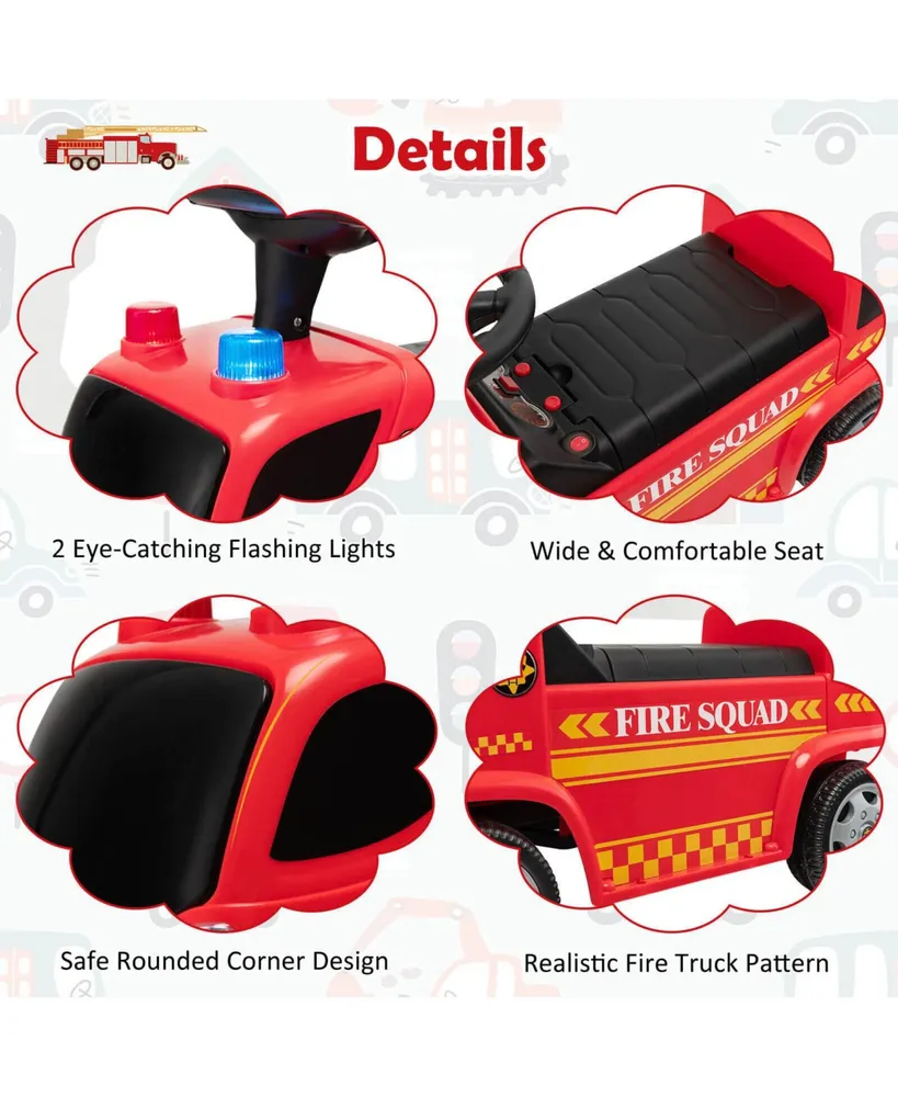 Sugift Kids Push Ride On Fire Truck with Ladder Bubble Maker and Headlights