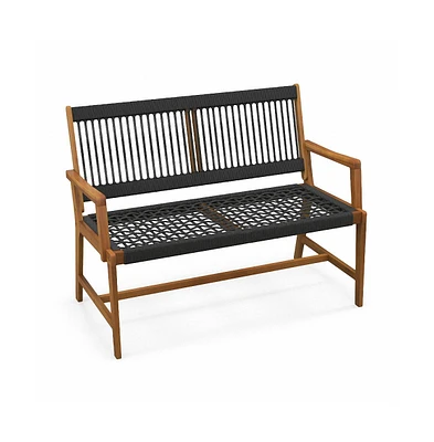Outdoor Acacia Wood Bench with Backrest and Armrests