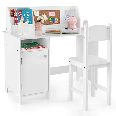 Kids Desk and Chair Set Study Writing Workstation with Bookshelf & Bulletin Board