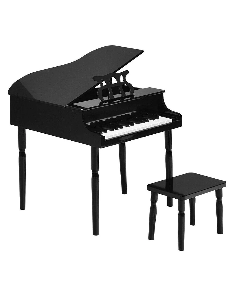 30-Key Wood Toy Kids Grand Piano with Bench & Music Rack