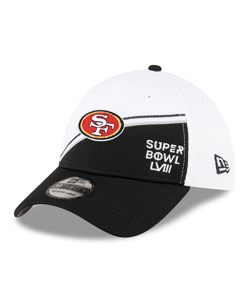 Men's New Era White, Black San Francisco 49ers Super Bowl Lviii Sideline 39THIRTY Flex Fit Hat