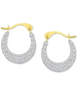 Crystal Pave Small Hoop Earrings in 10k Gold, 0.59"