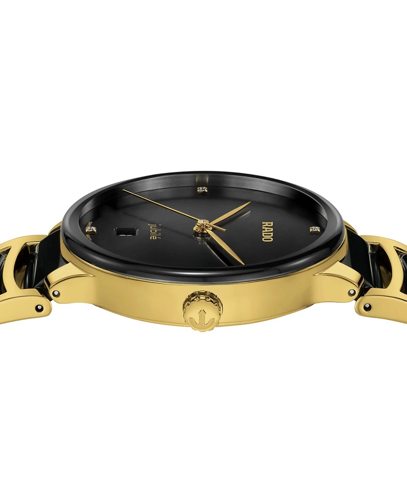 Rado Unisex Swiss Centrix Diamond (1/20 ct. t.w.) Black Ceramic & Gold Pvd Bracelet Watch 40mm