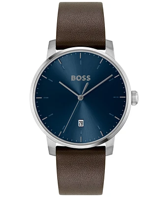 Hugo Boss Men's Dean Quartz Basic Calendar Brown Leather Watch 41mm