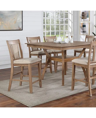 2 Counter Height Chairs in Natural Tone & Beige Wood