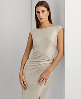 Lauren Ralph Metallic Sleeveless Side-Slit Gown