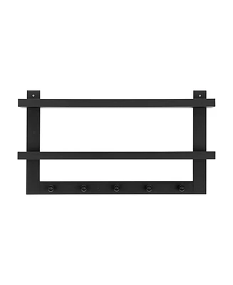 Danya B 2-Tier Ledge Wall Shelf organizer with Five Hanging Coat or towel Hooks, Perfect For Entryway or Bathroom