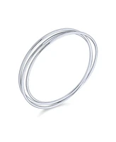 Bling Jewelry Set Of 3 Solid 2MM Small Wrist Round Stackable Smooth Multi Bangle Bracelet Sterling Silver