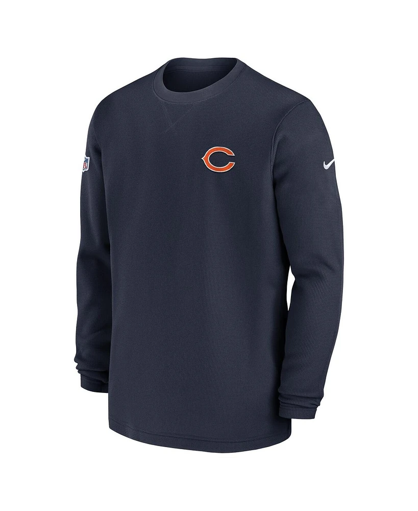 Men's Nike Navy Chicago Bears 2023 Sideline Throwback Heavy Brushed Waffle Long Sleeve Top