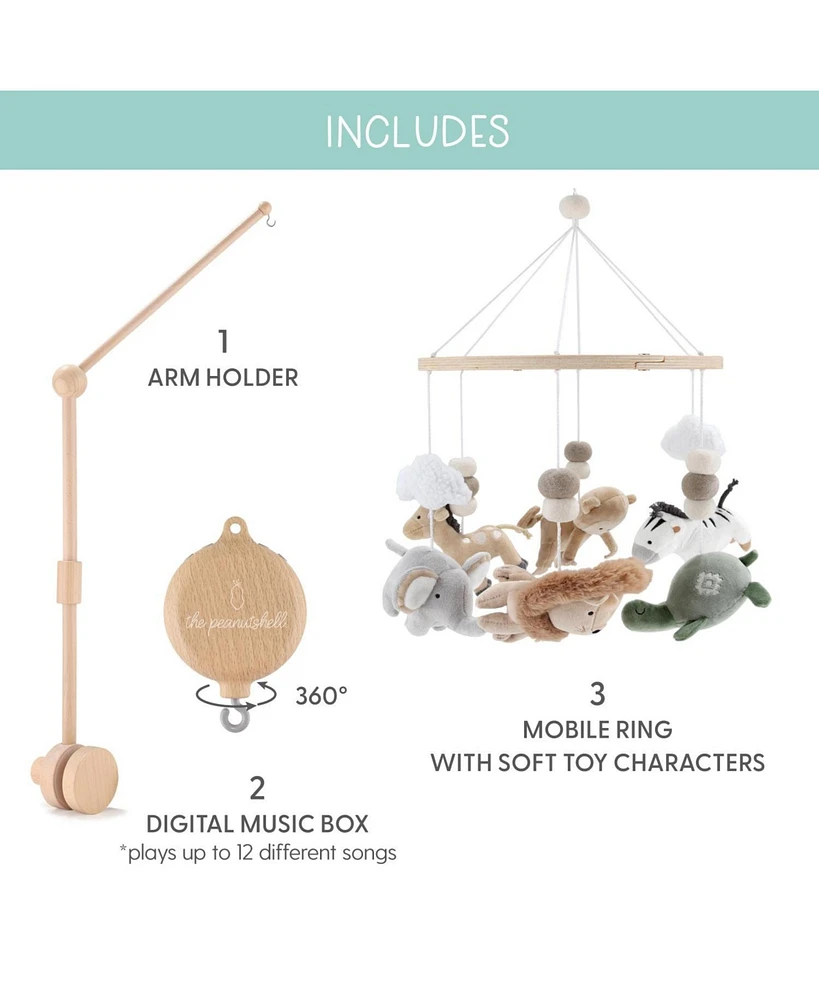 The Peanutshell Safari Serenity Baby Musical Wooden Crib Mobile