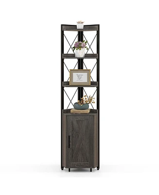 6-Tier Corner Bookshelf with 5-Level Adjustable Shelf & Anti-Tipping Kits