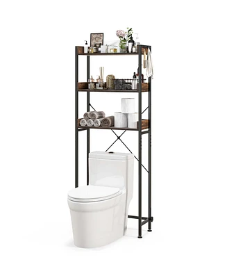 3-Tier Over-The-Toilet Bathroom Shelf Metal Frame Space Saver Rack with 4 Hooks