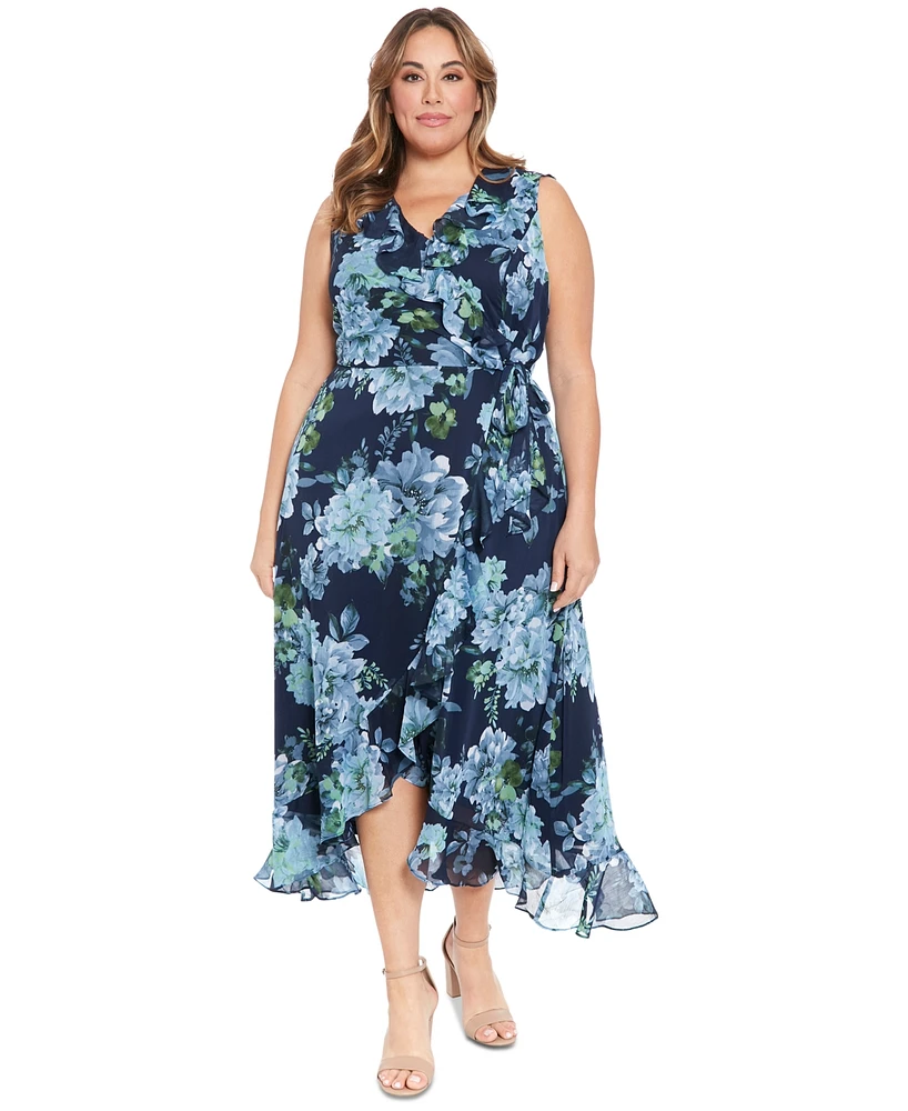London Times Plus Size Ruffled Chiffon Maxi Dress