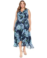 London Times Plus Size Ruffled Chiffon Maxi Dress
