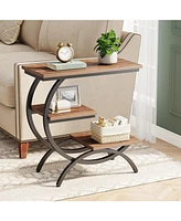 Tribesigns C-shaped End Table, Industrial 3-tier Small Side Table for Couch, Wood Bedside Table Snack Side Table Small Space, Rustic Brown