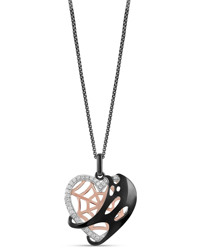 Marvel Wonder Fine Jewelry Diamond Spiderman Venom Heart 18" Pendant Necklace (1/10 ct. t.w.) in Sterling Silver, Rose Gold-Plate, & Black Rhodium-Pla