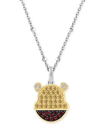 Disney Wonder Fine Jewelry Citrine (1/2 ct. t.w.), Garnet (1/5 ct. t.w.) & Diamond (1/20 ct. t.w.) Winnie the Pooh 18" Pendant Necklace in Sterling Si