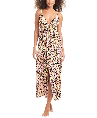 Bar Iii Women's Animal-Print Swim Cover-Up Maxi Dress, Created for Macy's