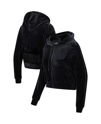 Women's Pro Standard Brooklyn Nets Triple Black Velour Full-Zip Hoodie