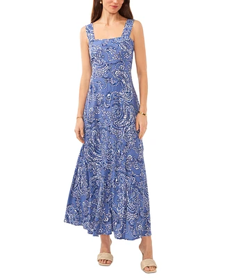 Vince Camuto Women's Paisley-Print Square-Neck Smocked-Back Sleeveless Maxi Dress