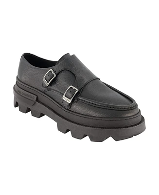 Karl Lagerfeld Paris Men's White Label Leather Double Buckle Monk Strap Loafers