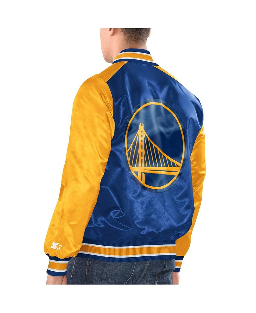 Men's Starter Royal, Gold Golden State Warriors Renegade Satin Full-Snap Varsity Jacket