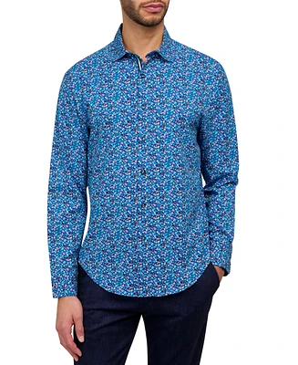 Society of Threads Men's Regular Fit Non-Iron Performance Stretch Micro Floral Print Button-Down Shirt