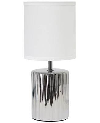 Simple Designs 11.61" Tall Contemporary Ruffled Metallic Gold Capsule Bedside Table Desk Lamp with Black Drum Fabric Shade