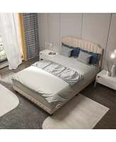 Heavy Duty Upholstered Bed Frame with Rivet Headboard
