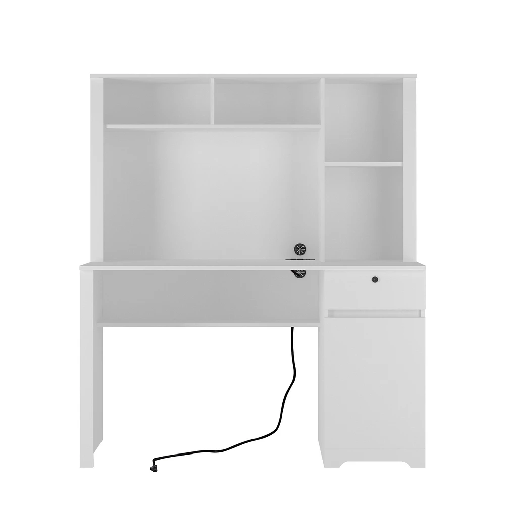Home Office Desk, Storage Workbench With Charging Station