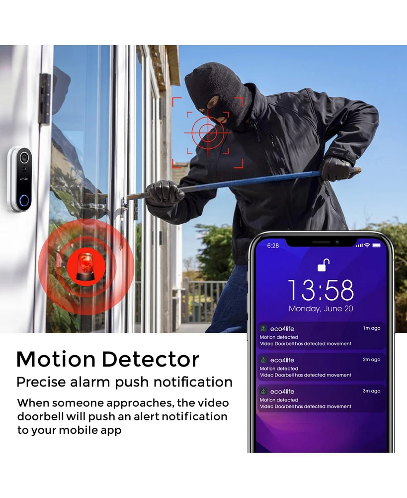 Eco4Life Smart WiFi Video Doorbell Camera with Chime
