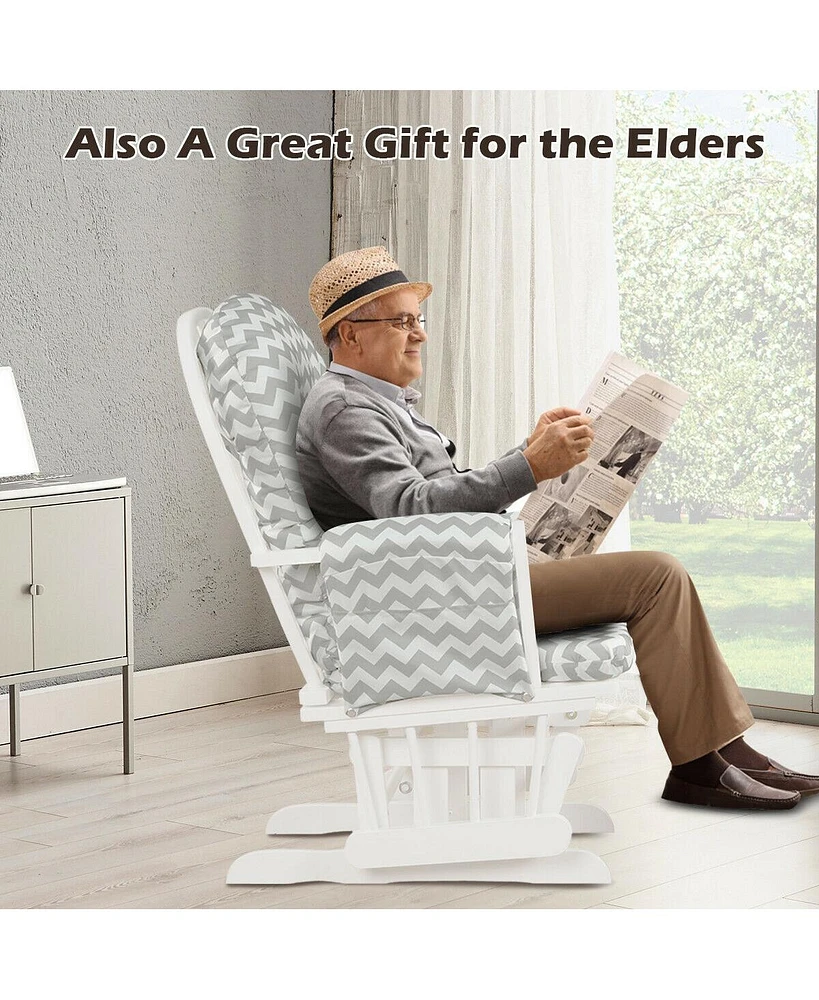 Wood Glider Chair and Ottoman Set with Padded Armrests Detachable Cushion