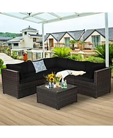 Slickblue 6 Pieces Rattan Patio Sectional Sofa Set with Cushions for 4-5 Person