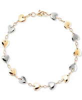 Polished Heart & Oval Link Chain Bracelet in 10k Two-Tone Gold