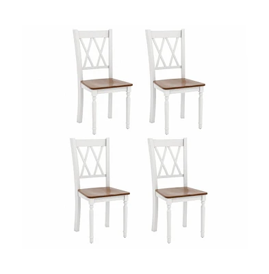 Set of 4 Wooden Farmhouse Kitchen Chairs with Rubber Wood Seat